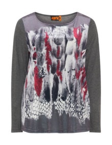 Aprico Feather print top Grey / Multicolour