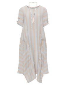 zedd plus Striped A-line cotton dress Light-Blue / Taupe-Grey