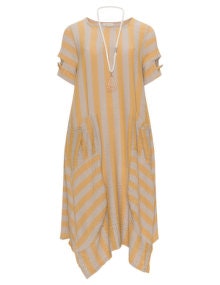 zedd plus Striped A-line cotton dress Yellow / Taupe-Grey