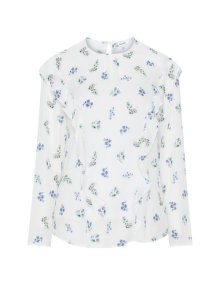Simply Be All over print ruffle detail top Cream / Multicolour