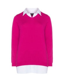 Zhenzi 2-in-1 collared shirt jumper Pink / White