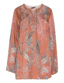 Open End Embellished paisley prit satin tunic  Multicolour