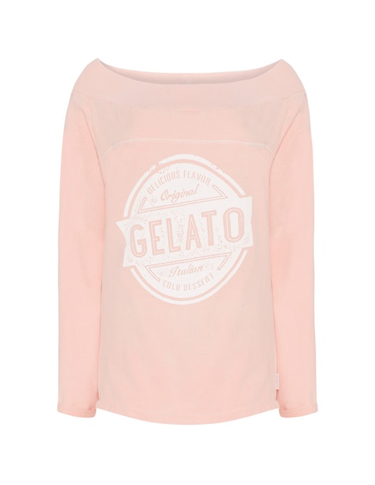 Bessin Printed off-the-shoulder sweatshirt Apricot