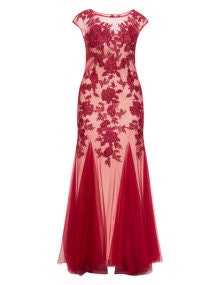 Mascara Embroidered tulle evening dress Bordeaux-Red / Sand
