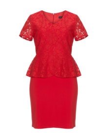 Manon Baptiste Lace peplum dress Red