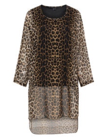 Yoek Long leopard print tunic Black / Beige