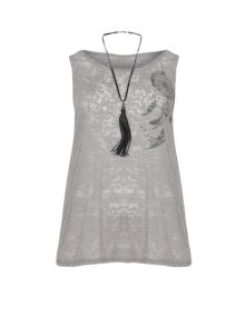 Adia Burnout jersey top with necklace Grey