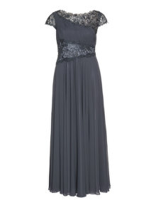 Viviana Asymmetric lace and chiffon evening gown Anthracite