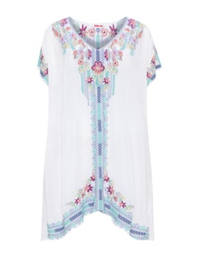 Johnny Was Embroidered crinkle effect tunic White / Multicolour