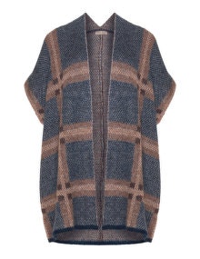 Open End Checked open front cardigan Blue / Taupe-Grey