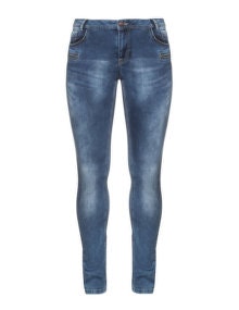 Zizzi Mid wash zip detail skinny jeans Light-Blue