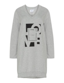 Zizzi Long statement print sweatshirt  Light-Grey / Black