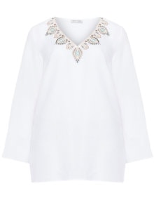 Open End Embellished linen tunic  White