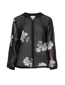 Zizzi Semi-sheer floral bomber jacket Black / Light-Grey