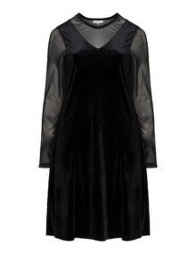 Zhenzi Sheer sleeve velvet dress  Black