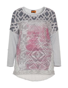 Aprico Embellished printed top  Taupe-Grey / Multicolour
