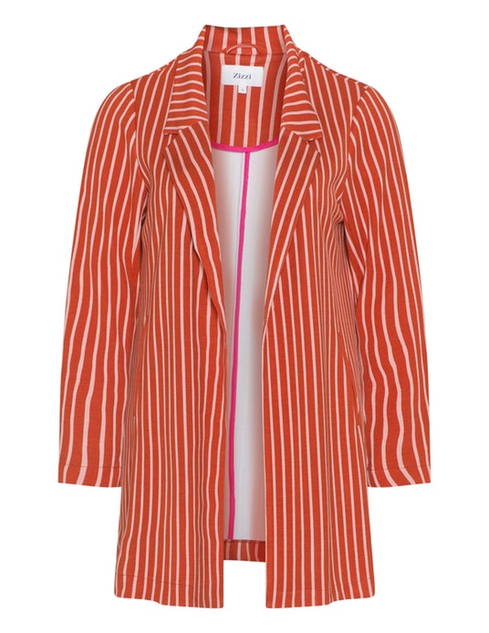 Zizzi Striped open front blazer  Orange / Cream