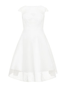 CHI CHI Curve Flared mesh detail cocktail dress  White