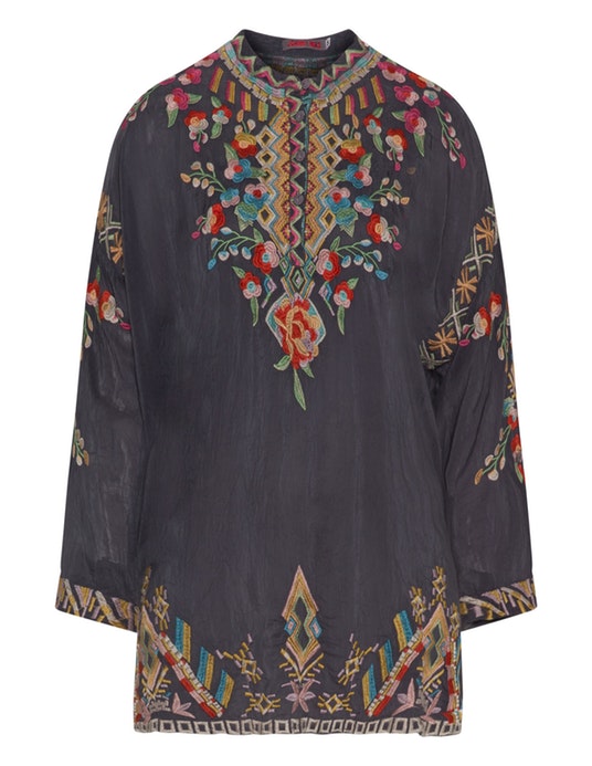 Johnny Was Embroidered cupro tunic  Anthracite / Multicolour