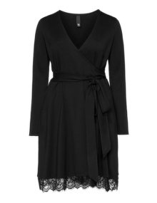Manon Baptiste Lace trim jersey wrap effect dress  Black