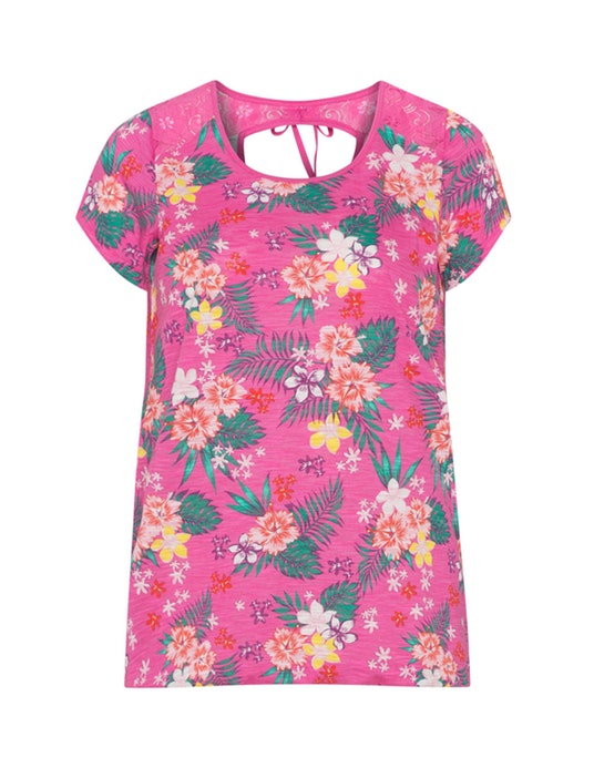 Yours Clothing Tropical print t-shirt Pink / Multicolour