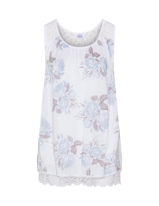 Yours Clothing Sleeveless floral top White / Light-Blue