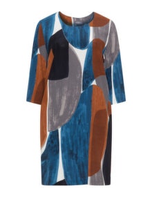 Samoon Graphic print crepe dress  Petrol / Brown