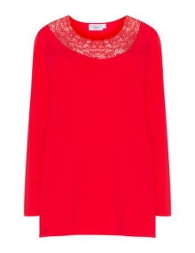 Peter Luft Lace trim long sleeve top Red