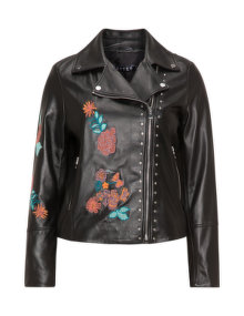 Jette Studded embroidery leather jacket  Black / Multicolour