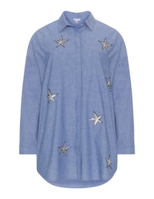 Miss Y by Yoek Star patch chambray shirt Light-Blue