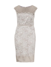 Weise Lace satin cocktail dress Silver
