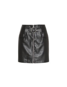 LOST INK Faux leather A-line skirt Black