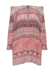 Jo and Julia Patterned off-the-shoulder tunic Pink / Red