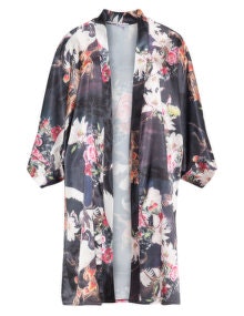 Miss Y by Yoek Floral satin kimono Black / Multicolour