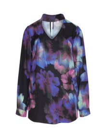 Baylis and May Floral print choker blouse Black / Purple