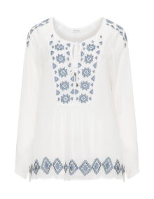 Open End Embroidered chiffon tunic White / Blue