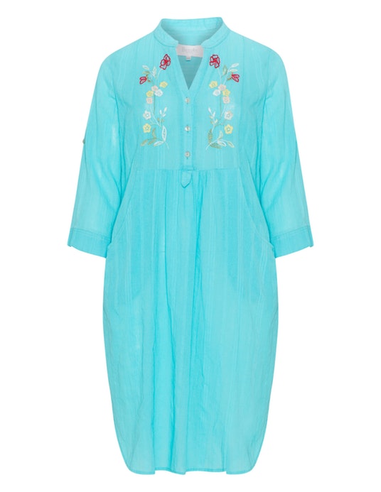 Bessin Embroidered cotton dress Turquoise