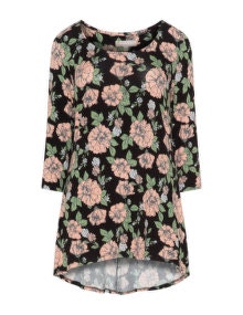 Simply Be Flared floral top Black / Multicolour