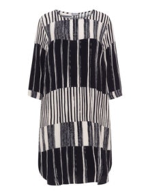 Yoona Textured striped dress Dark-Blue / Cream