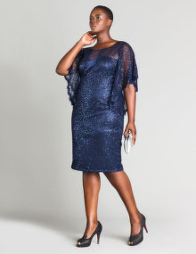 Viviana Batwing sleeve satin sequin dress Blue