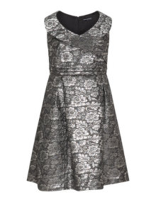 Manon Baptiste Folded neckline jacquard dress  Black / Silver