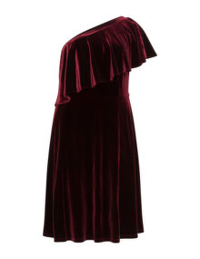Manon Baptiste One shoulder velvet dress Bordeaux-Red