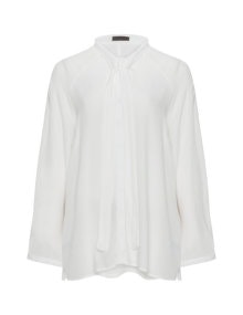 Open End Semi-sheer pussy bow blouse Cream