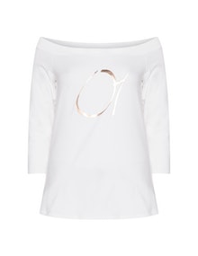 Ashley Graham for Marina Rinaldi Gold motif off-the-shoulder top White