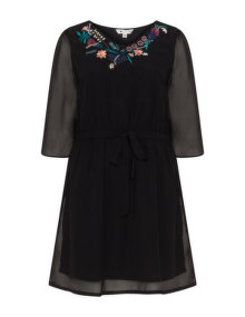 Yumi Appliqué chiffon dress Black / Multicolour