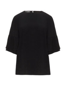 Mat Fluted sleeve crepe top  Black
