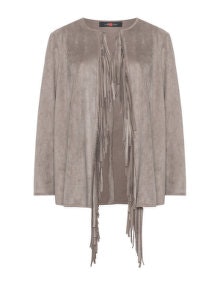 Sallie Sahne Faux leather fringed jacket Taupe-Grey