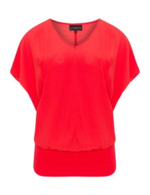 Live Unlimited London Stretch waistband V-neck top Red