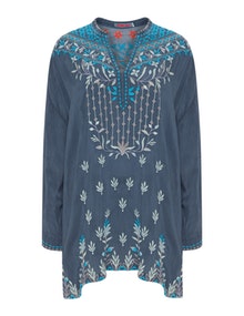 Johnny Was Embroidered cupro tunic Blue / Multicolour