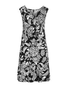 Yoek Draped front floral print dress Black / White